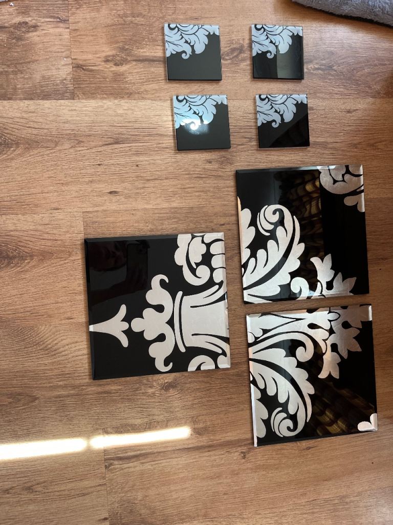Inspire Damask Glass Art Set – 3 Large 4 Small Pieces