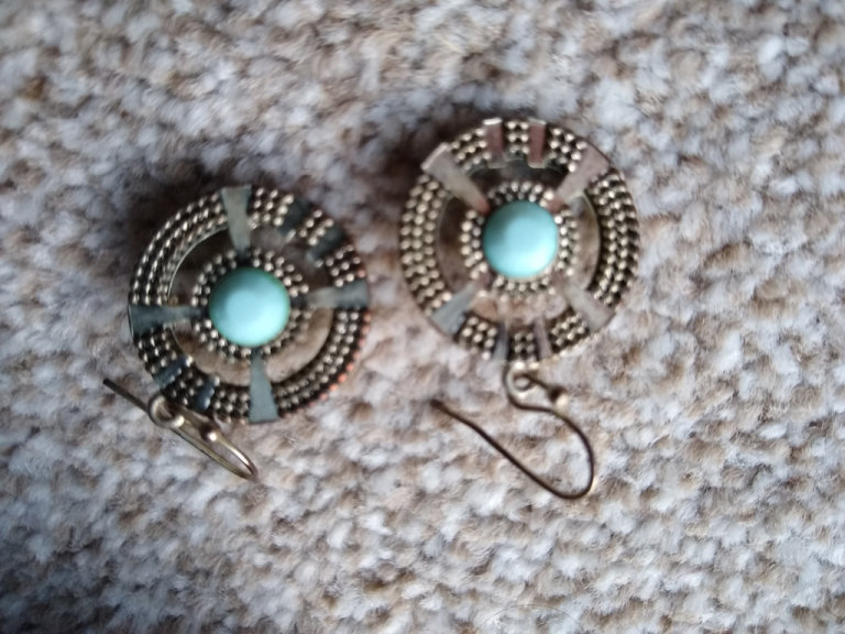 Vintage pair of 1990s Earrings Circular design with blue/green centre