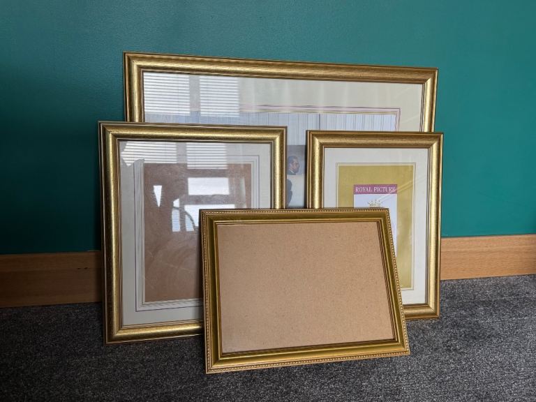 Set of 4 Gold Picture Frames with Glass Fronts