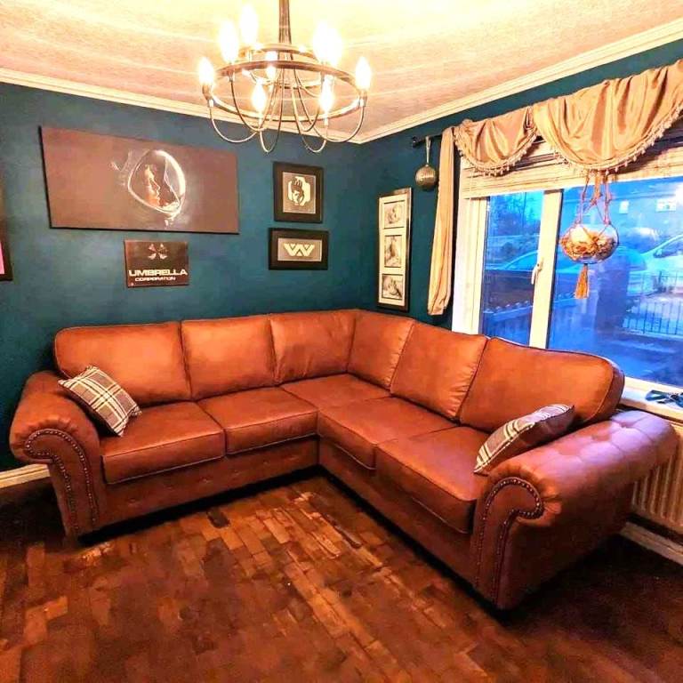 🛋️ Oakland Tan Leather Sofa | Corner Sofa & 3+2 Set Available | High Back Cushions