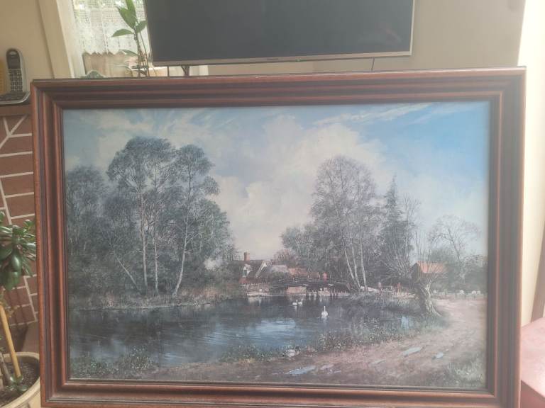 Large Vintage-Style C. Madgwick Landscape Painting on Canvas