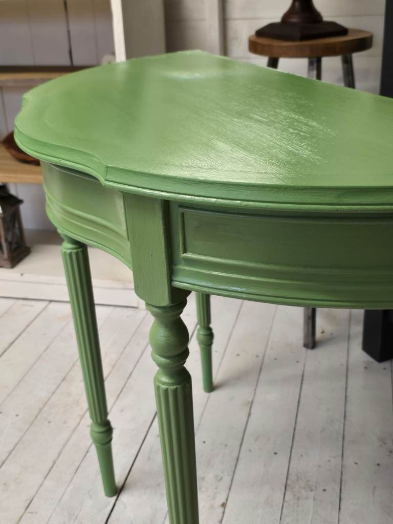 Vintage Half Moon Painted Console Table With Secret Drawer