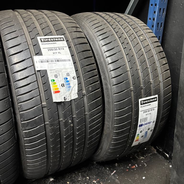 Pair 255/30/19 Firestone Roadhawk New Tyres Fitted Balanced