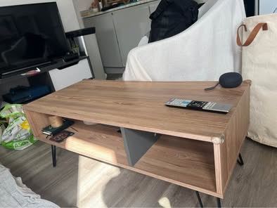Modern Light Wood Coffee Table with Black Hairpin Legs
