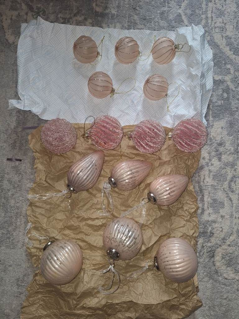 Lovely Pink Glass Christmas Tree Baubles - Good Condition