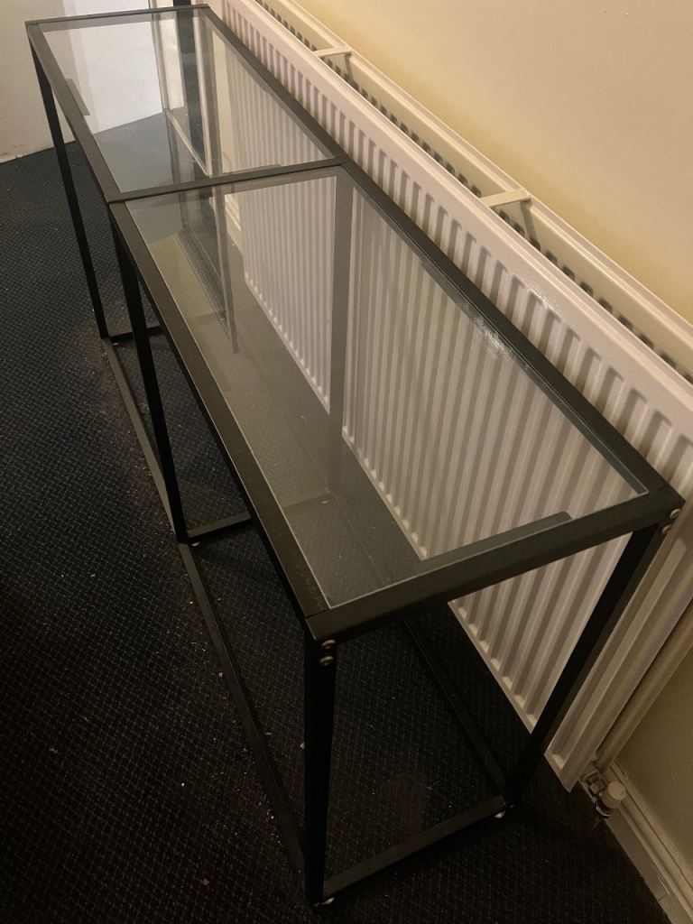 Black Metal and Glass Console Table – Good Condition