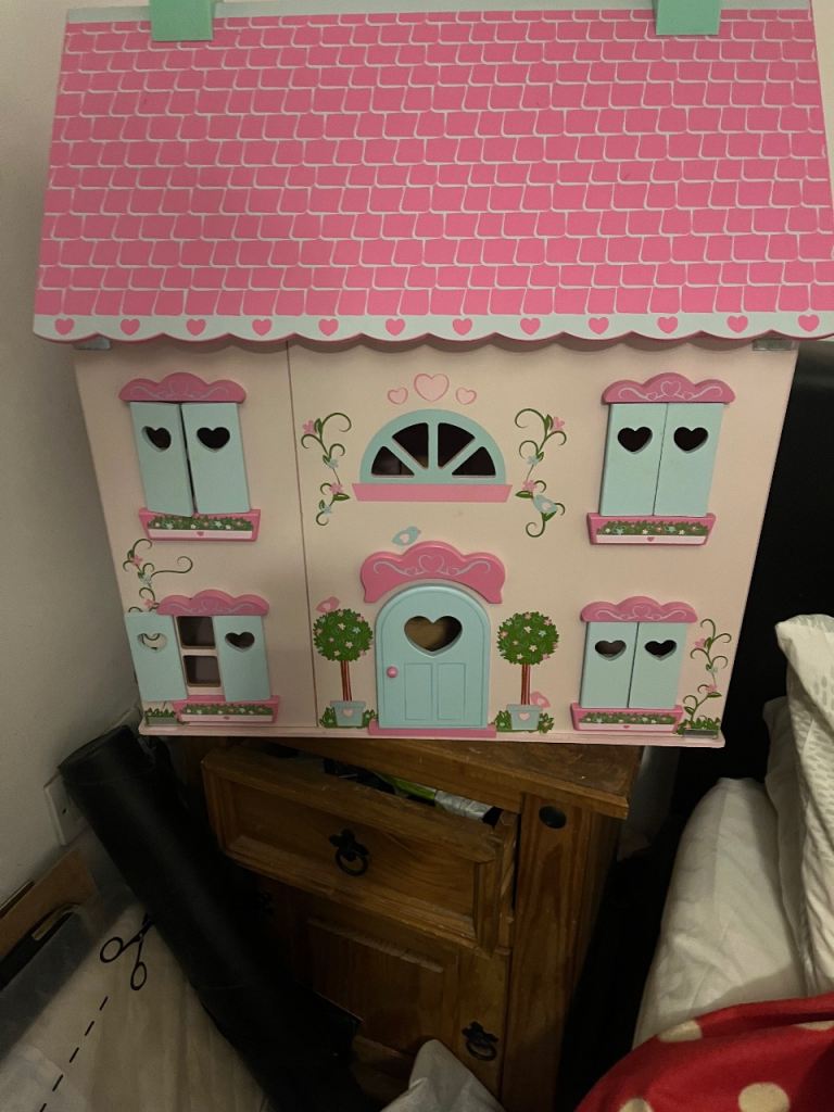 Pink Wooden Dolls House – Good Condition