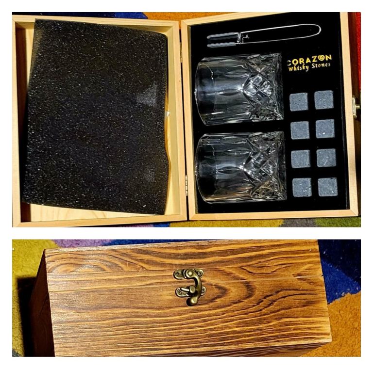 Whisky Gift Set – Glasses, Stones & Wooden Box