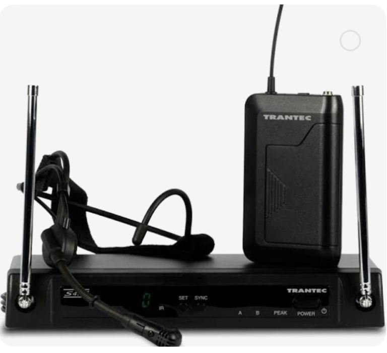 Trantec S4.04 base unit and belt pack with a Trantec SJ-66 aerobic headset mic