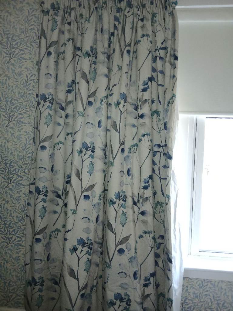 2 pairs Large blue/grey lined curtains.