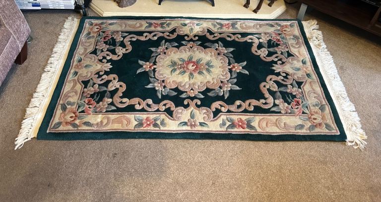 Traditional Dark Emerald GREEN Floral Patterned Rug 100% Wool L68in/173cm W36in 92cm  J395