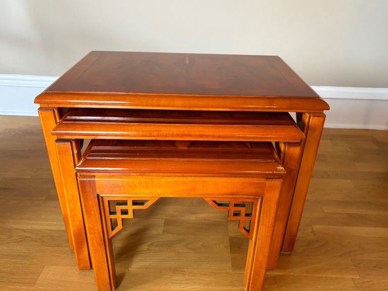 Set of 3 Wooden Nesting Tables – Good Condition