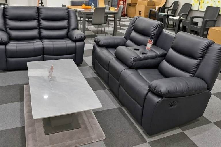 NEW Recliner Leather 3+2 Seater Sofa Black Color Brand New ~~ Cash On Delivery 5% Flat Discount 🚛🚚