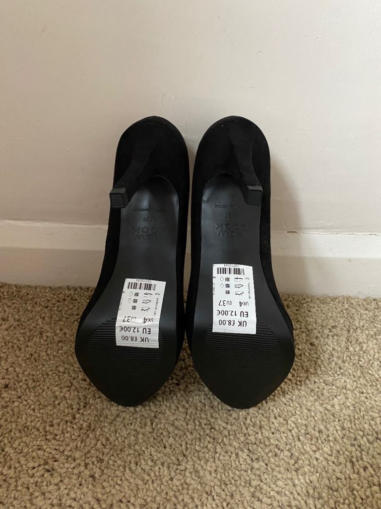 image for Ladies Black Suede Heels size 4