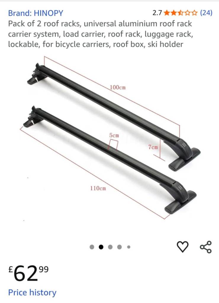 Pack of 2 roof racks, universal aluminium luggage rack, lockable, for bicycle RRP 61£