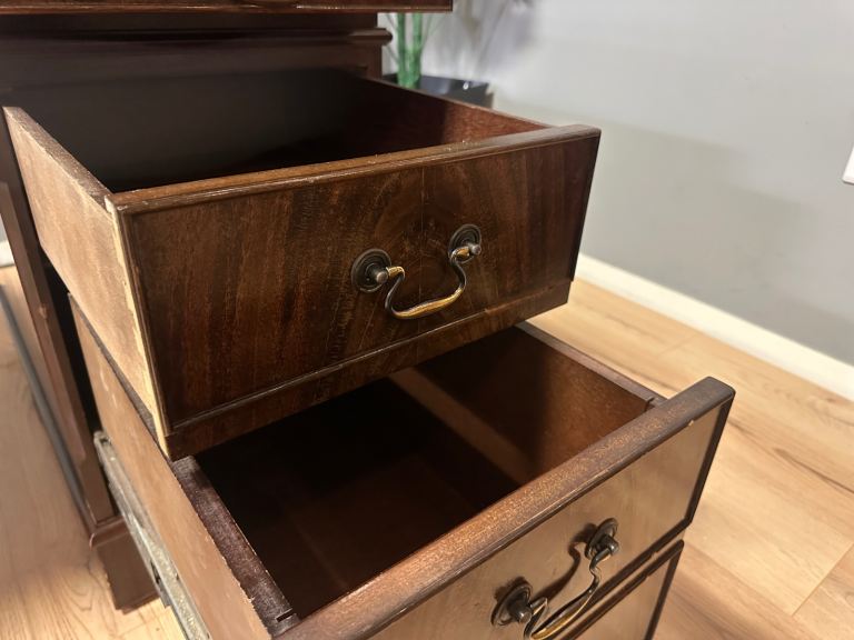 Large Antique Style Captains Bankers Desk Green Leather Twin Pedestal Partners #32