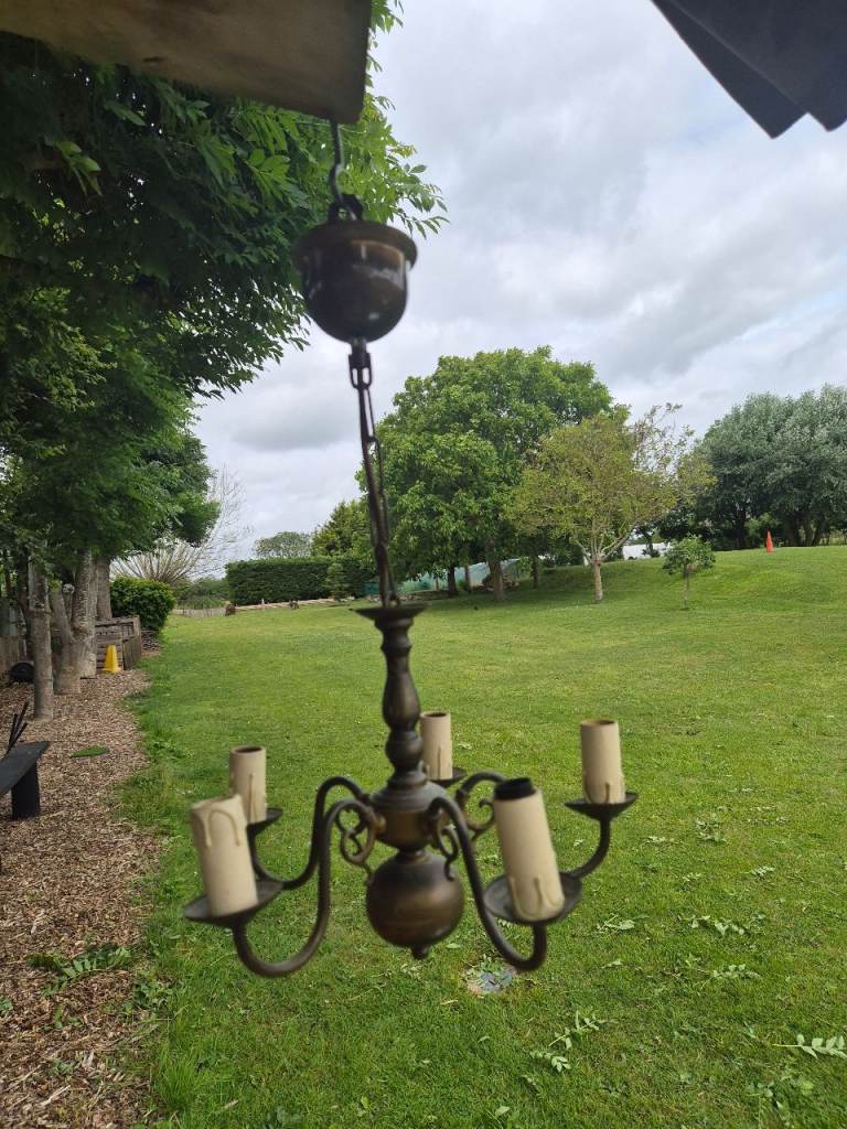 Flemish Dutch Chandelier Brass 5 lights Vintage Farmhouse barn style