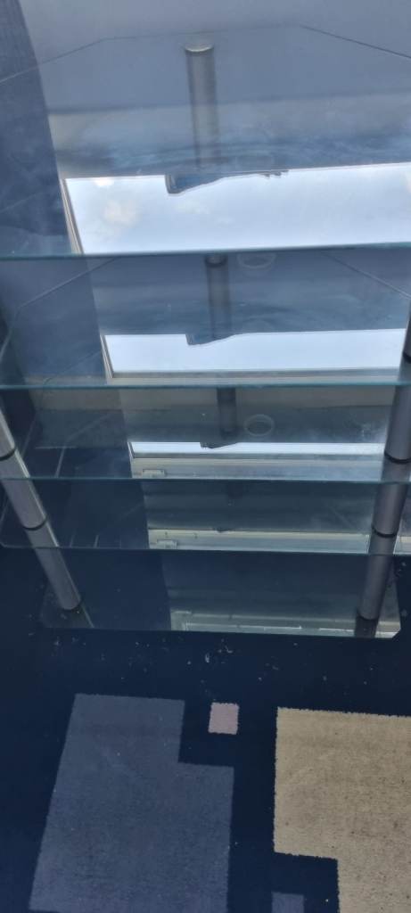 Free - Glass TV Stand with Metal Legs – Good Condition