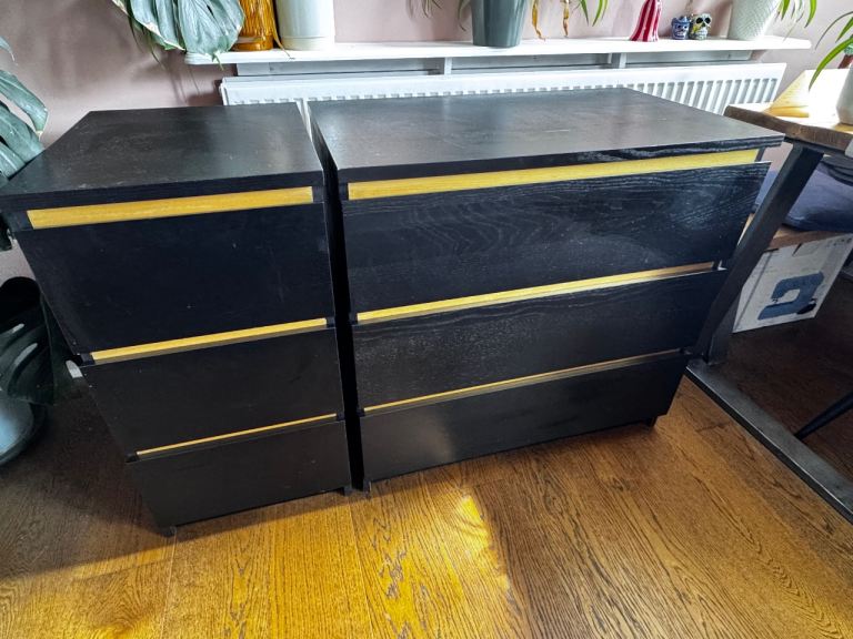 IKEA MALM Black Chest of Drawers x2