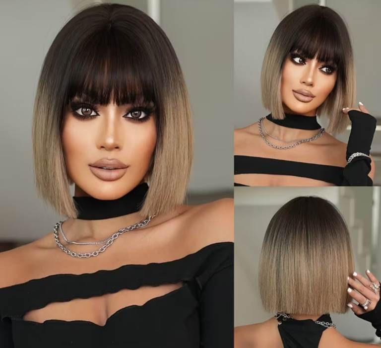 Ombre short straight bob wig for women 12 inches