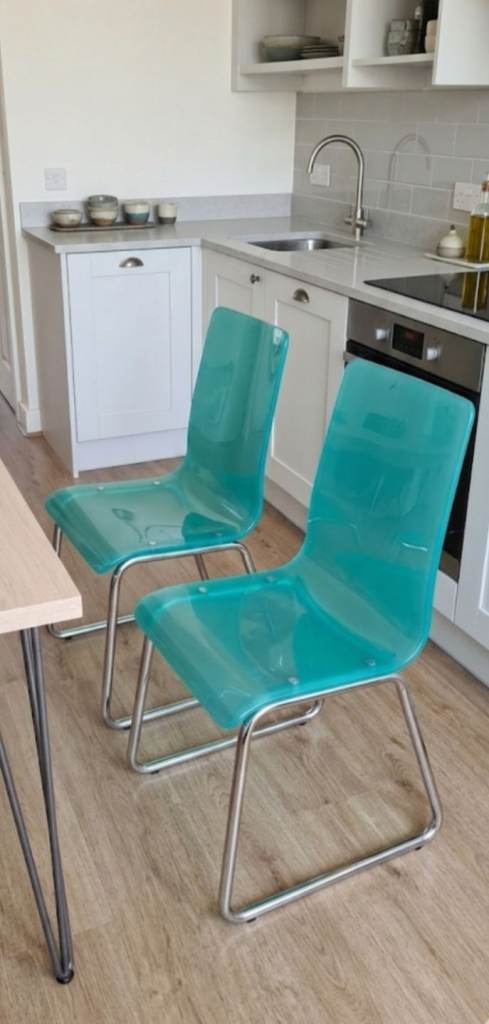 Transparent Backrest Dining Chair With Minimalist Design, Blue Acrylic Chair 
