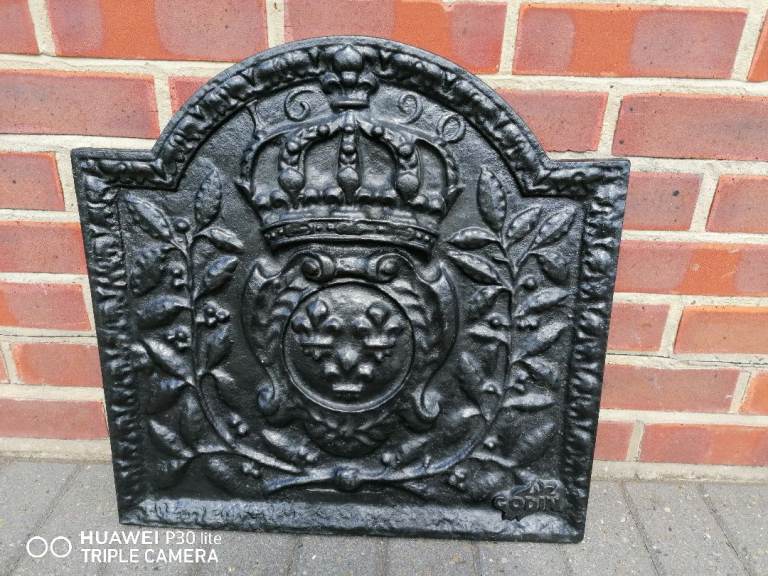 Unused French 'GODIN' reproduction cast iron fireback 