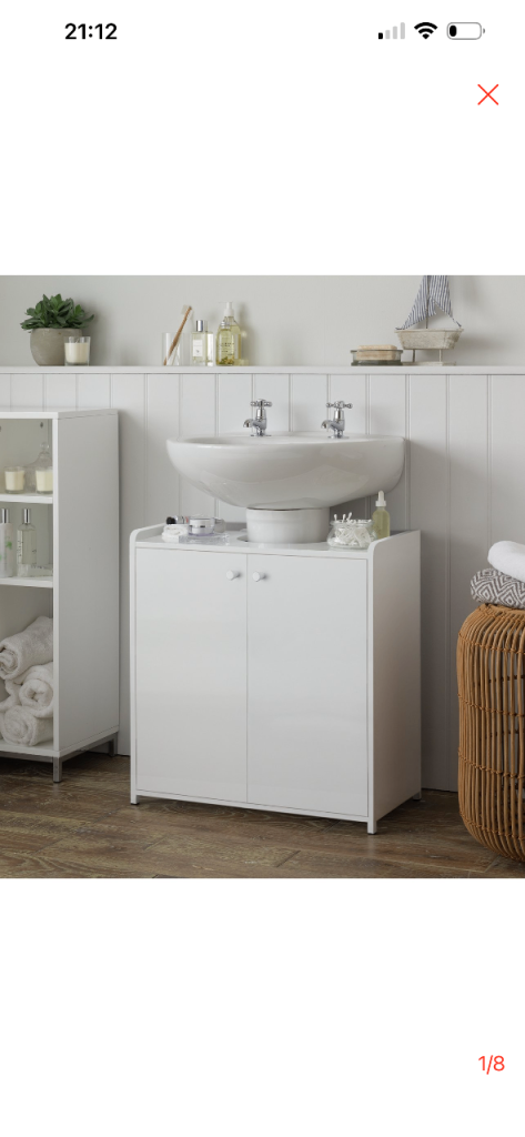 White Wooden Bathroom Undersink Storage Cabinet - NEW