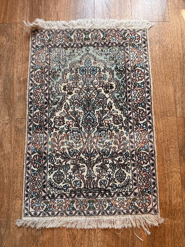 Vintage Handmade Persian Qum Silk Rug – Tree of Life   