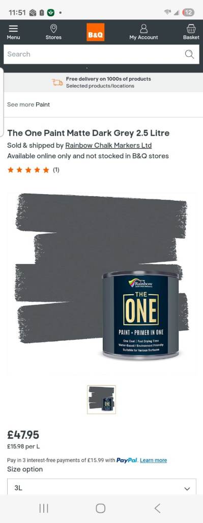Dark Grey Satin Paint 2.5 litres One Coat Only Brand Rainbow Chalk 