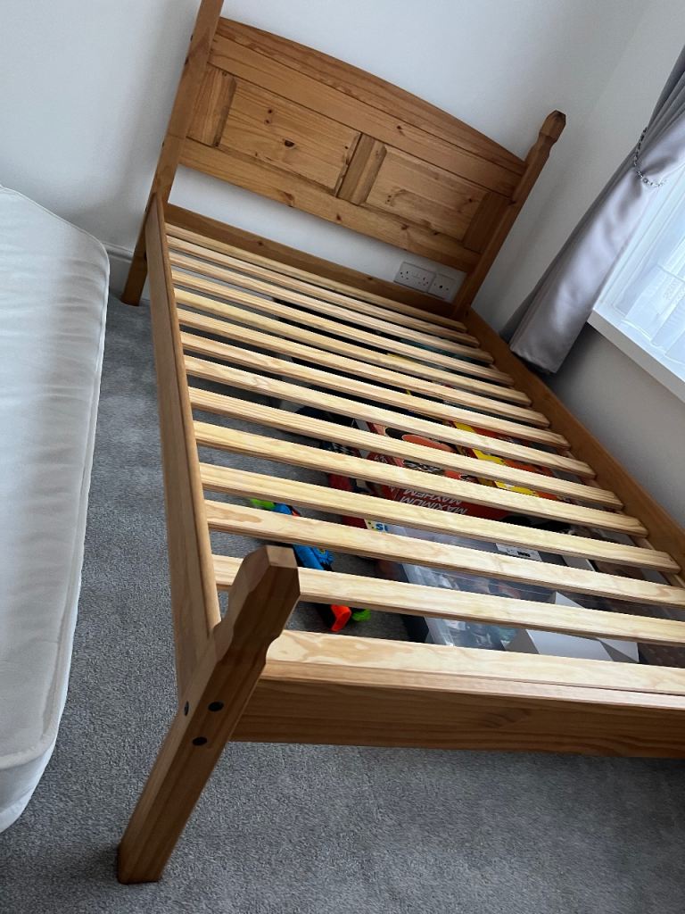 Solid Pine 3/4 double Bed Frame with Mattress – Good Condition