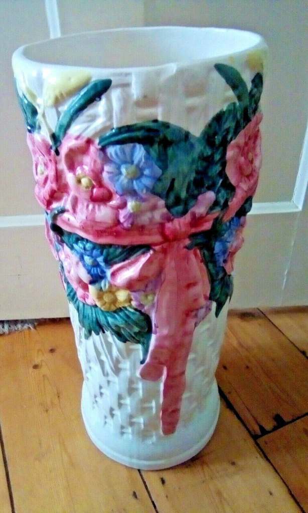 Ceramic White Floral Umbrella Stick Stand Vintage