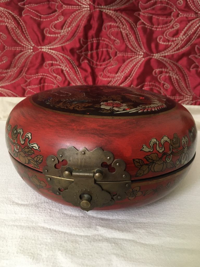 Feng Shui Chinese Dragon & Phoenix Round Wooden Storage Box Jewellery