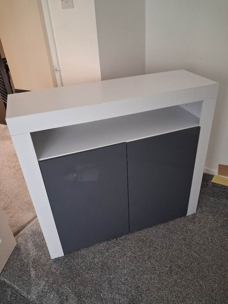 Modern White and Grey Sideboard with LED Lighting