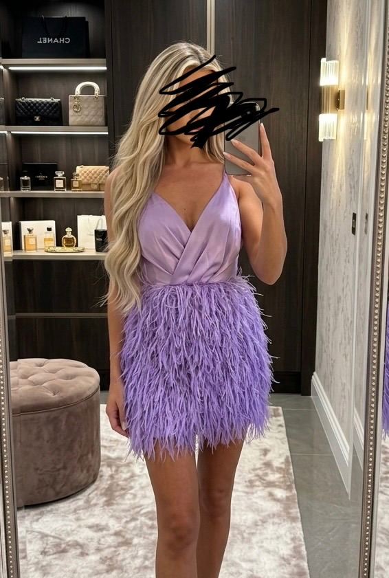 Oh Polly Lilac Feather Mini Dress – Brand New Size S