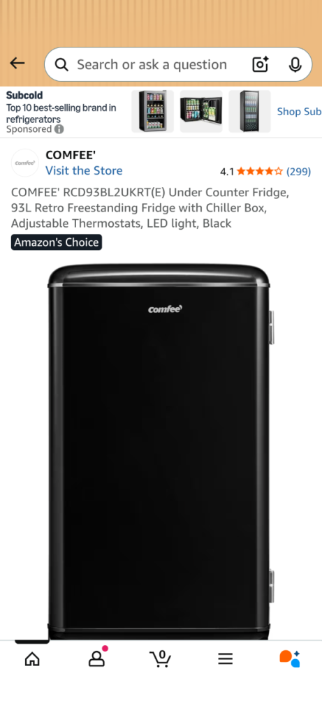 Comfee black retro style under counter FREE fridge