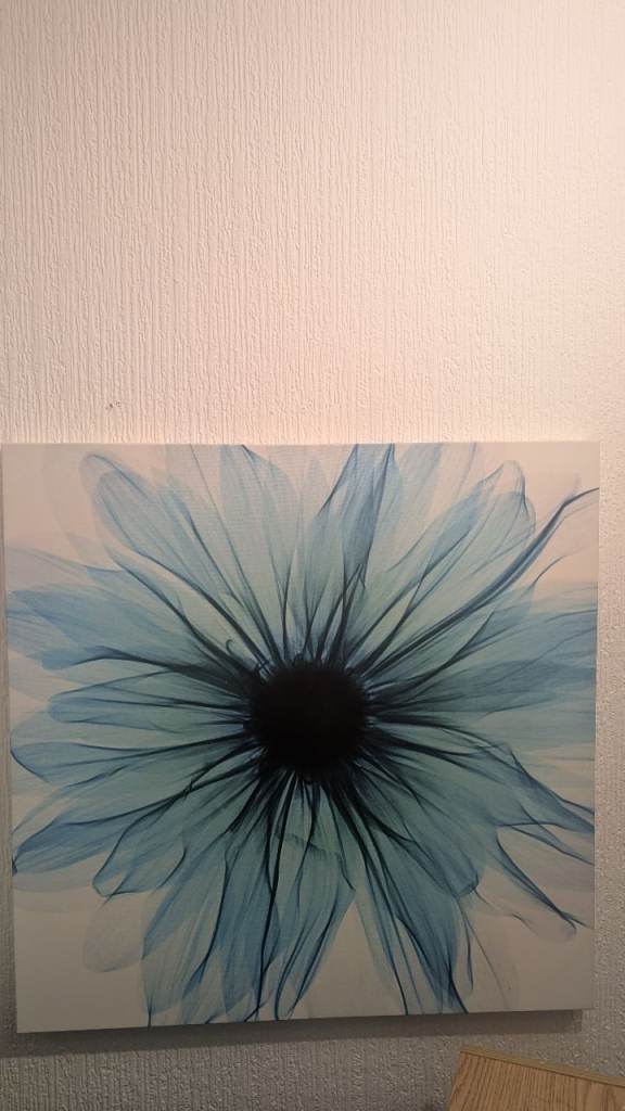 Large Blue Flower Canvas Painting – Good Condition