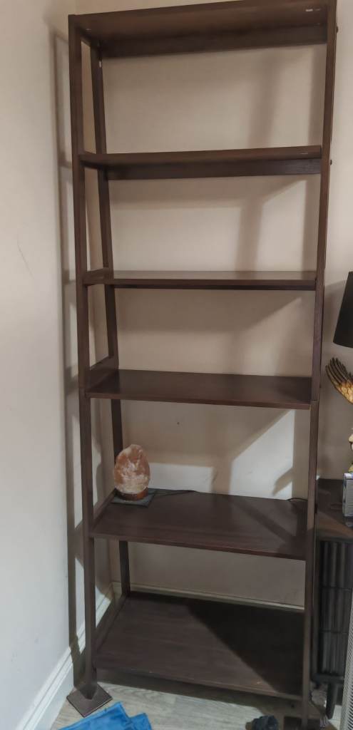 Wooden Leaning Bookshelf Unit - Brown, Good Condition