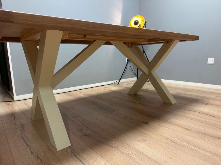 Wayfair Longview Oak Solid Wood Dining Table Buttermilk Cream X Cross Legs rrp £850
