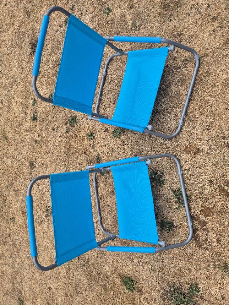 Pair of Blue Folding Beach Chairs 