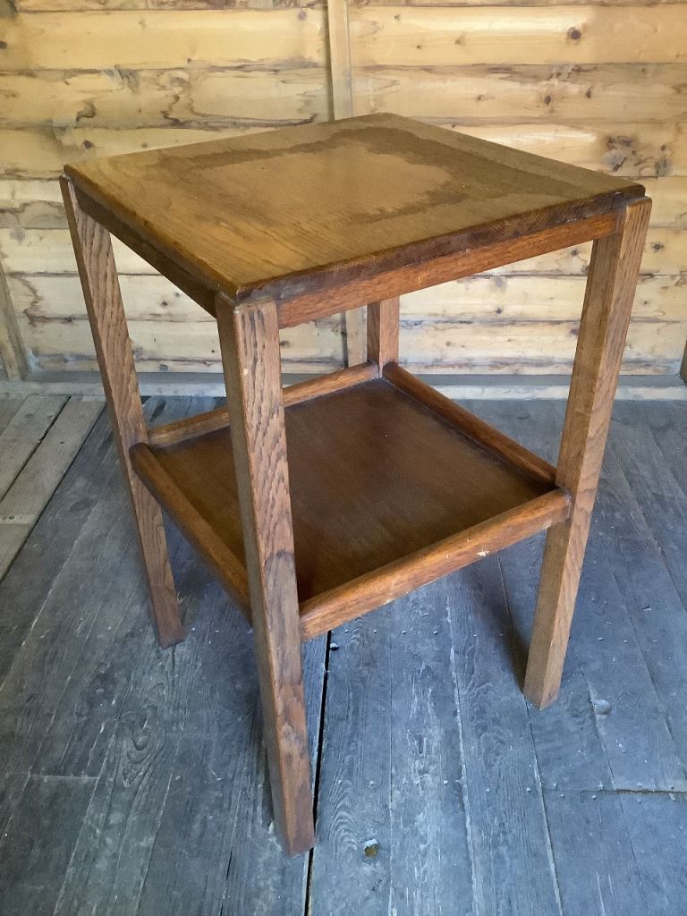 Vintage oak two tier square top occasional table 