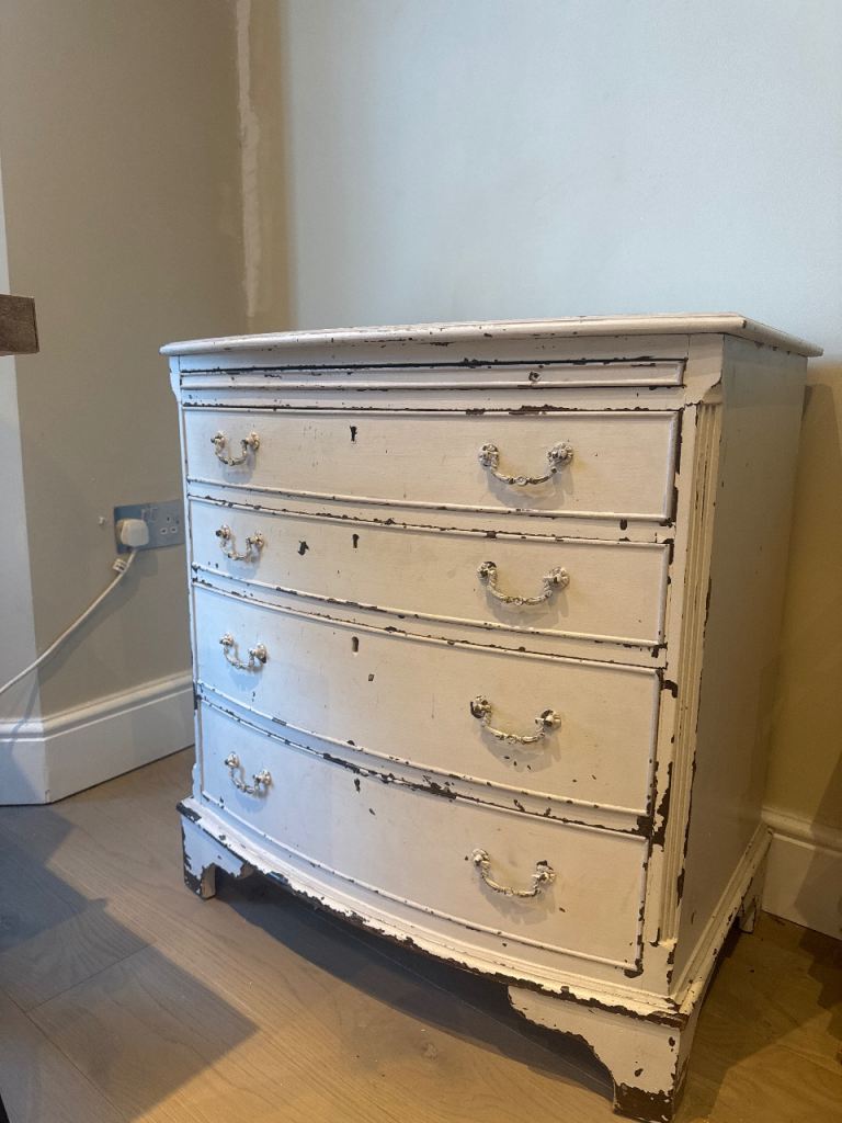 Antique painted bow-front chest of drawers