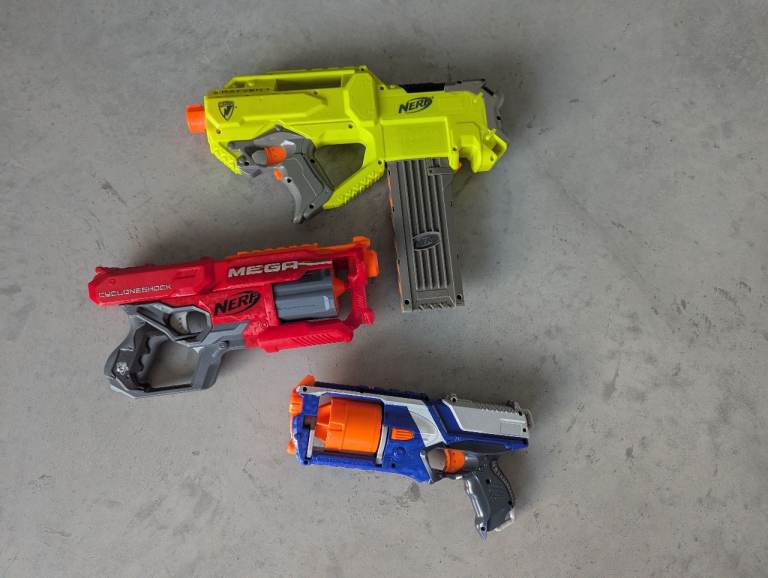 Nerf Gun Bundle - N-Strike Rayven, Elite Strongarm & Mega Cyclone Blaster 