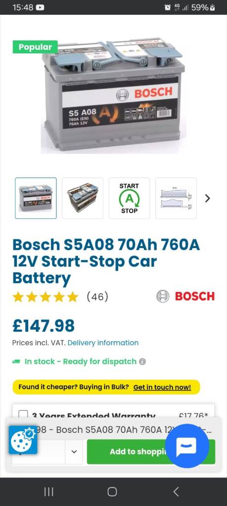 Bosch s5 a08 stop/start battery