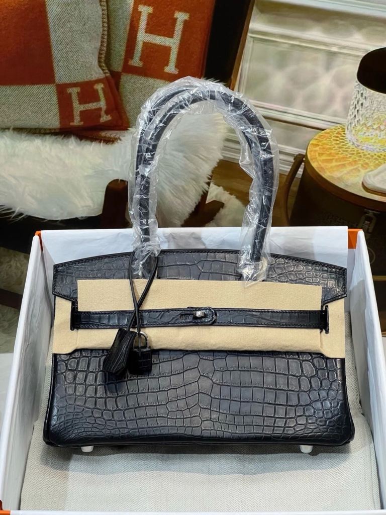 New Black Croc-Effect Handbag with Protective Wrap