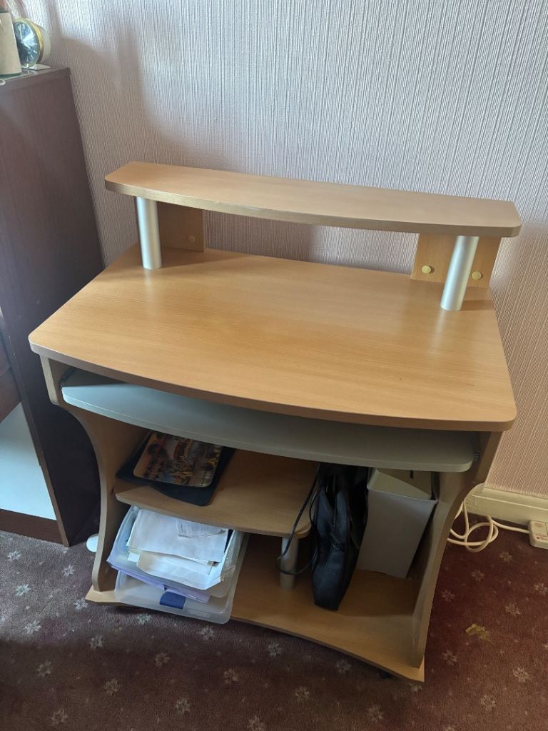 Small Office Desk Light Wood Gaming PC 