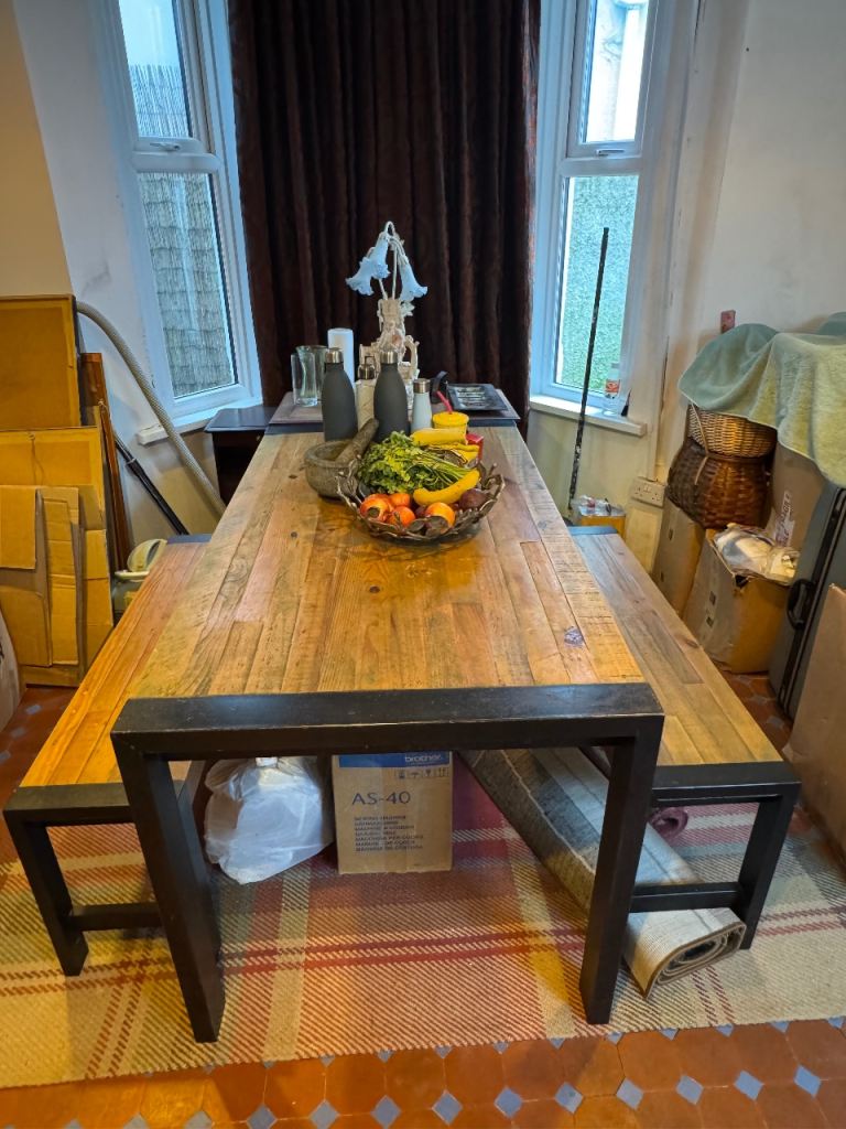Wooden Dining Table with Benches