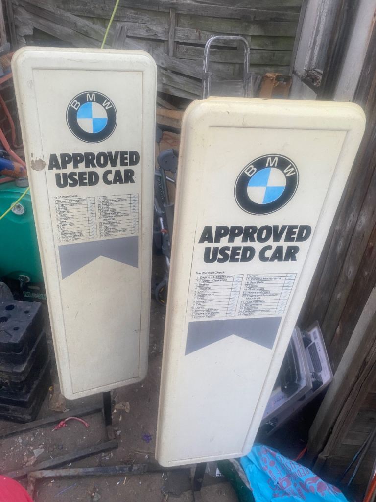 Pair of Vintage BMW Approved Used Car Dealership Signs