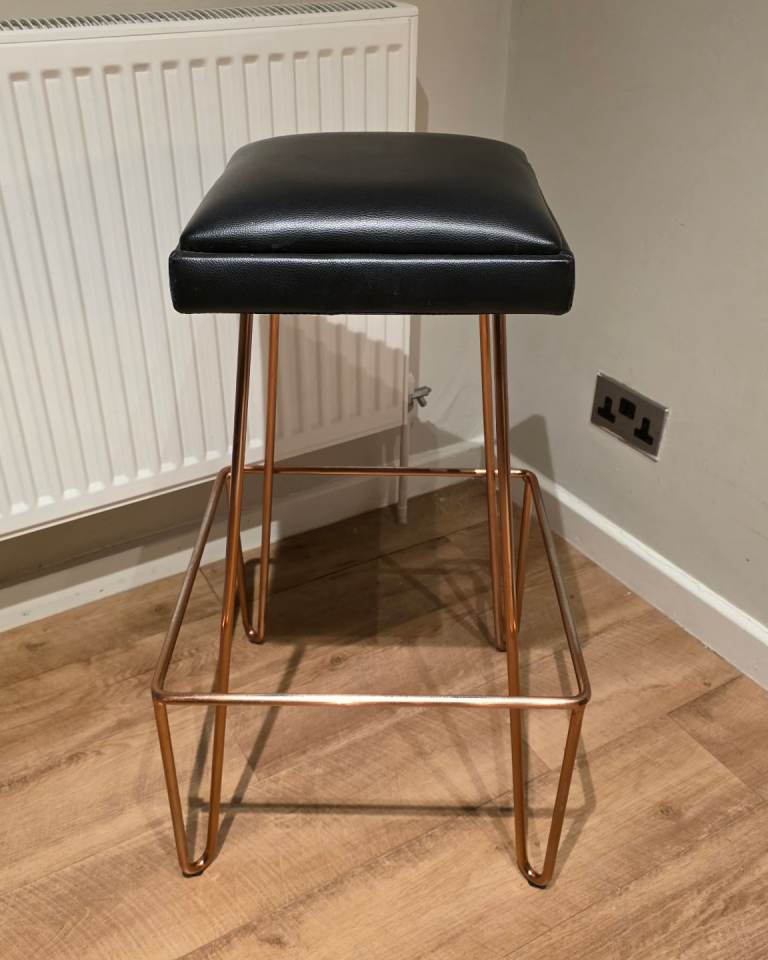image for Retro/vintage bar stool with square wraparound "hairpin" legs and leatherette upholstery