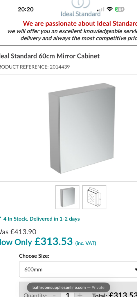 NEW Ideal Standard Mirror Cabinet (600x700) – LED & Storage – Boxed Surplus