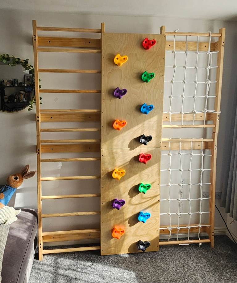 NEW Swedish ladder Kids Climbing Wall Indoor with Monkey Bars, swings and gymnastics made wth wood